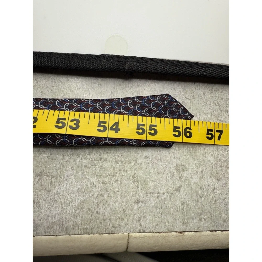 Alberto Zaffra Silk Tie USA Made Burgundy Navy Geometric‎ Chain Pattern 56.5